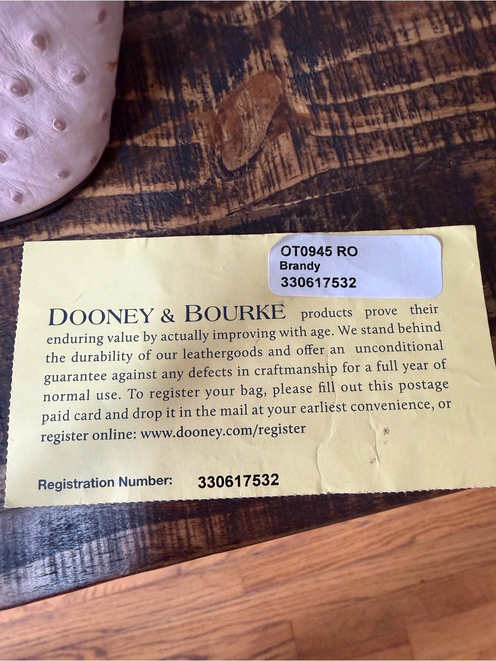 Dooney & Bourke Blush Ostrich-Embossed Tote with Brown Trim and Strap - Picture 12 of 12